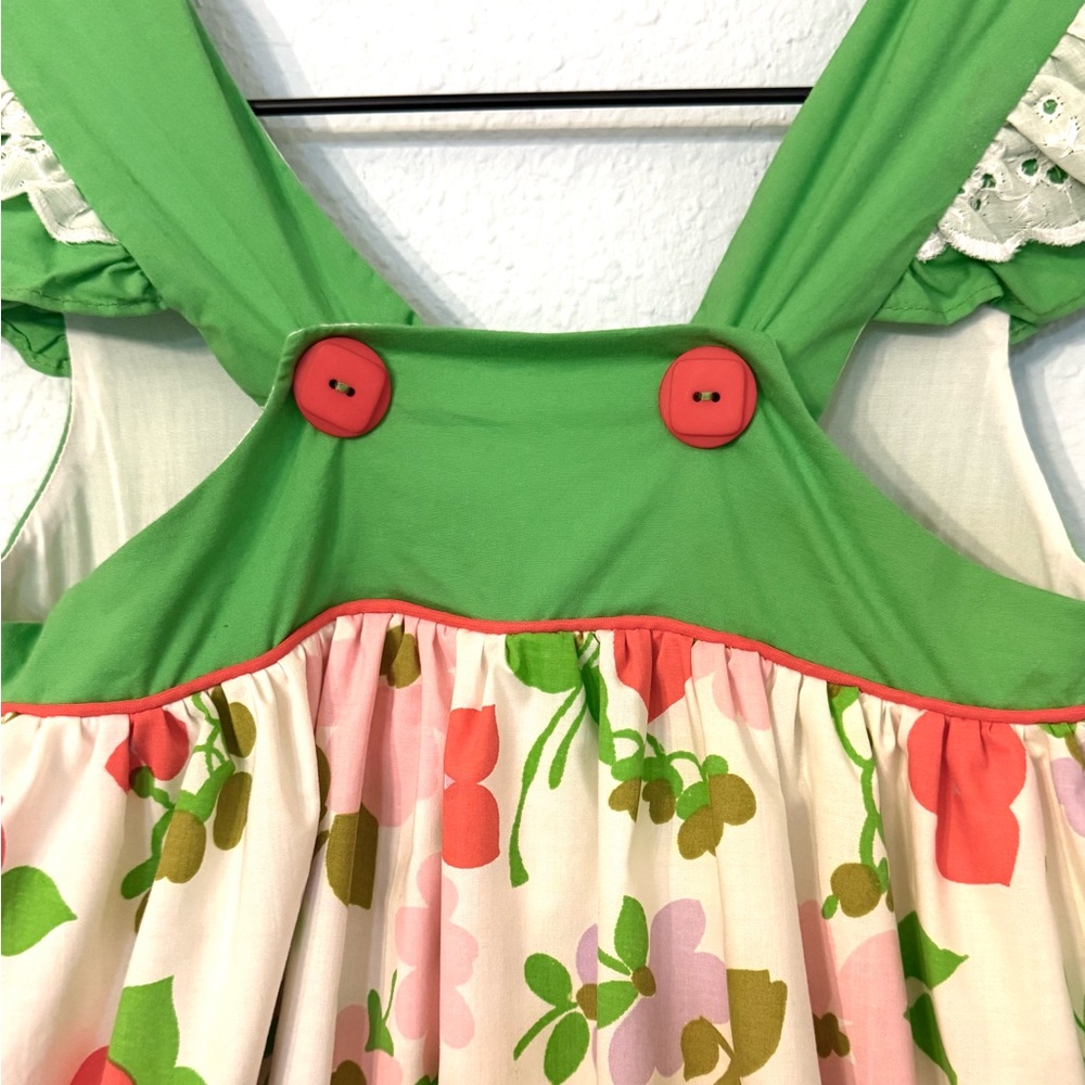 Rosa Flamengo Girl’s Floral Dress W/Eyelet Sleeves/Hem Handmade NWT - Picture 7 of 10